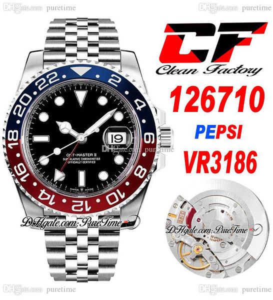 

clean cf gmt vr3186 pepsi automatic mens watch red blue ceramic bezel black dial 904l jubileesteel bracelet super edition same serial warran, Slivery;brown