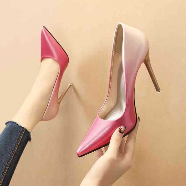 

dress shoes designer korean version pointed high heels women fashion gradient color shallow mouth stiletto pumps office summer 220308, Black