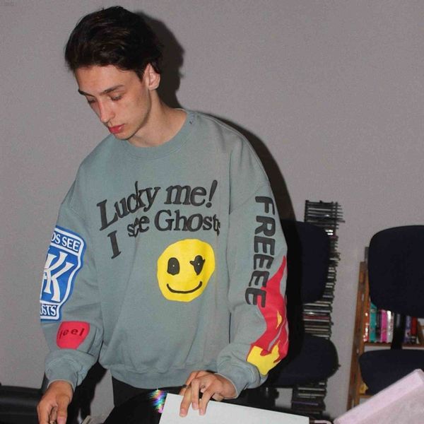 

green fashion sweatshirts men 1:1 lucky me i hoodi women crewneck kid see ghost, Black