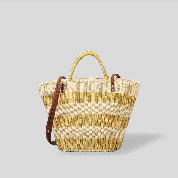 

shopping bags basket straw woven women handbag candy summer striped ladies shoulder beach bucket rattan female crossbody weekend purse 22031