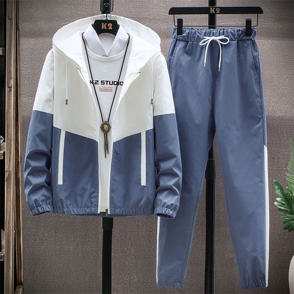 

mens cardigan jacketspants sportwear sets men patchwork sport suit casual tracksuit male couples sweat suits 6 colors s5xl w220815, Gray