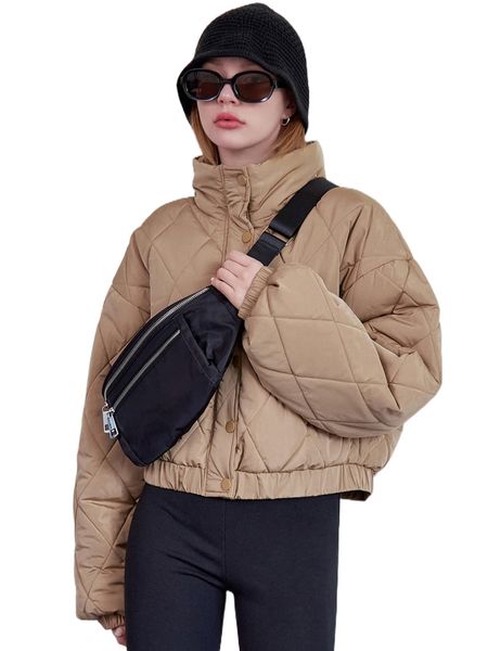 

coldbreak funnel neck drop shoulder quilted coat f4de#, Black