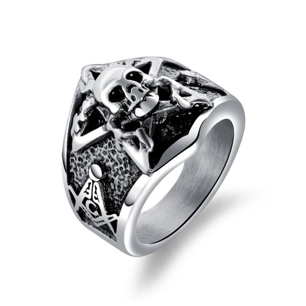 

titanium steel ring men's masonic products jewel retro ason skull individual stainless steel punk rings halloween fashion accessories f, Golden;silver