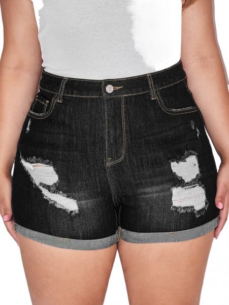 

plus rolled hem ripped denim shorts o0nv#, White;black