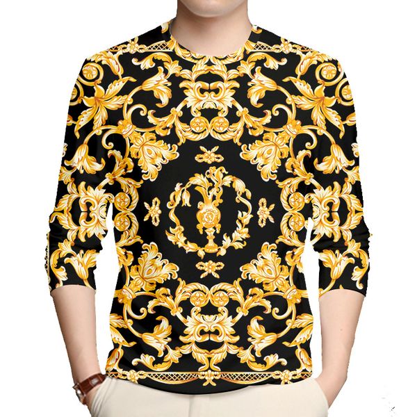 

men t-shirt baroque 3d fashion golden flower luxury print sweatshirt custom men/woman tracksuit long sleeve t shirt wholesaler 220619, White;black