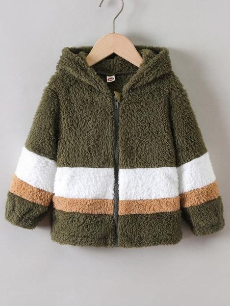 

toddler boys color block hooded flannel coat she, Blue;gray