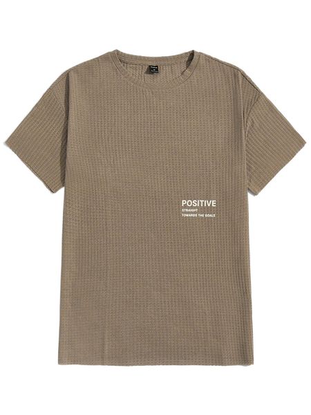 

men slogan graphic waffle knit t-shirt i5fj#, White;black