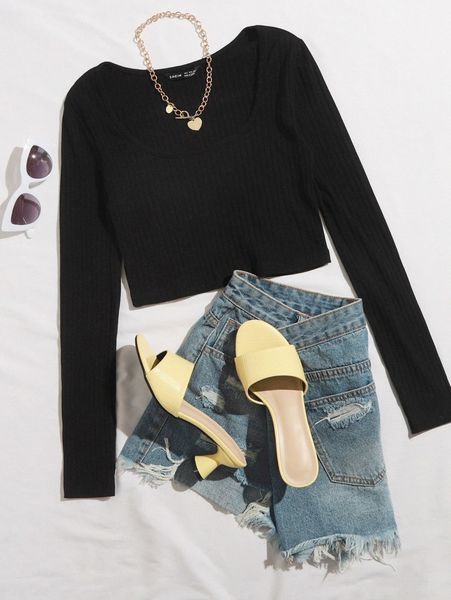 

rib-knit solid crop tee x8pj#, White