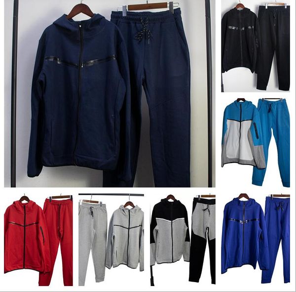 

two pcs zipper thick womens mens hoodies sportswear tech fleece jogger pants tight sweat tracksuit tracksuits loose drawstring sweatpants me, Black