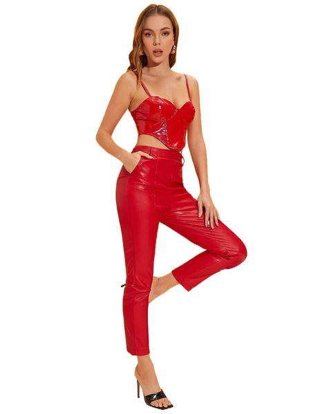 

club high waist skinny pu leather pants j671#, Black;white