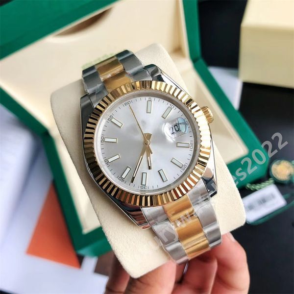 

designer mens watch zr maker 126234 silver dia 41mm fine steel automatic two tone fluted case bracelet asia 2813 movement sapphire montre de, Slivery;brown