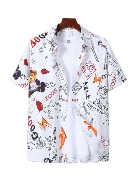 

men random bear & slogan graphic shirt without tee o7yy#, White;black