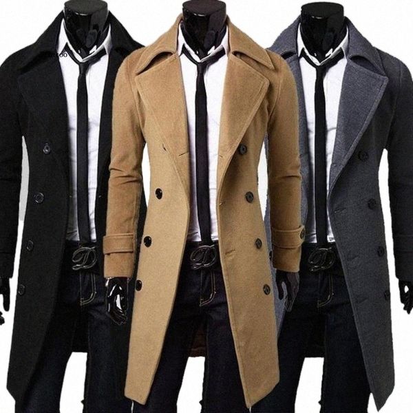 

men's jackets autumn winter trench coat warm thicken jacket woolen peacoat long overcoat mens windbreaker 33ms#, Black;brown