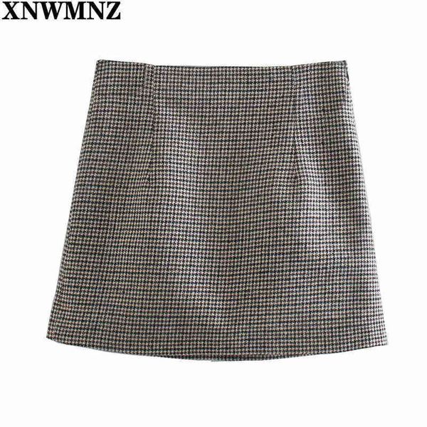

xnwmnz za women check mini skirt harajuku plaid chic high waist aline s vintage invisible zipper ladies casual 210513, Black