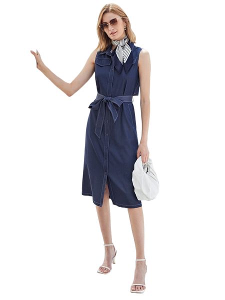 

motf premium lyocell cut-out back belted dress without scarf y5de#, Black;gray