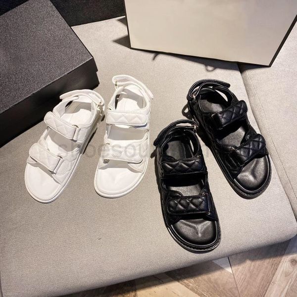 

2021 luxury crystal calf leather quilted platform lady casual sandal black shoes designer women flat sandals 35-40