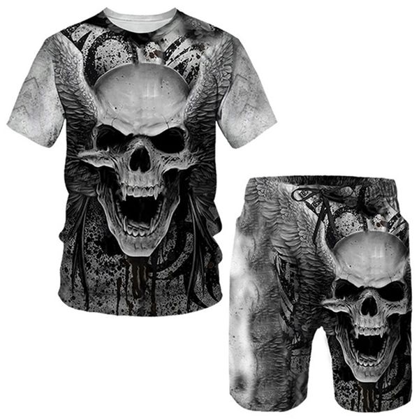 Панк -череп 3D Printed Негабаритный футболка для футболок наборы мужской спортивной костюм готической тройки