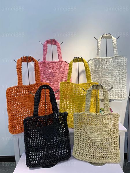 

designer digner embroidered female bag hollow rafia straw tote luxury brand summer beach woven bag handbags luxurious prad 00sy