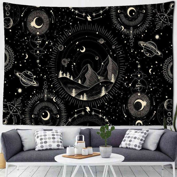 Sun Moon Tapestry Starry Sky Wall Wanging Indian Mandala Boho Печатная психоделическая тапиз -колдовство коврики J220804