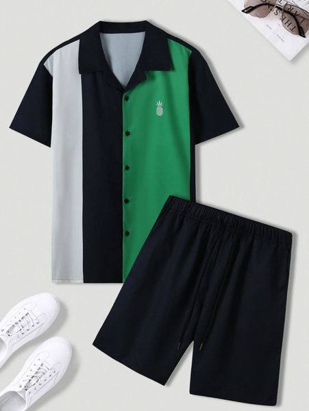 

men color-block shirt & shorts 50kc#, Gray