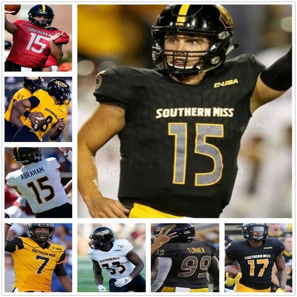 

xflsp custom southern mississippi jersey 15 jack abraham 33 kevin perkins football jerseys ncaa college mens women youth 16 quez watkins all, Black