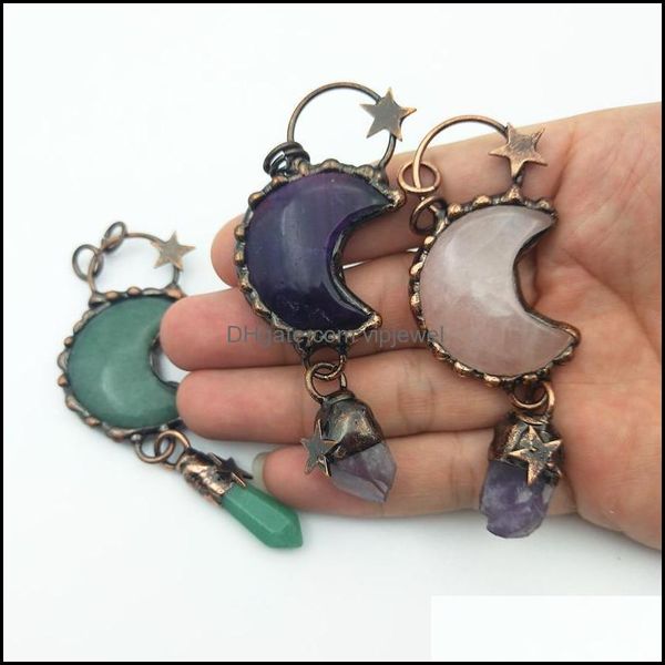 

pendant necklaces pendants jewelry bronze soldered moon shape natural gemstone green adventurine amethys dhauh, Silver