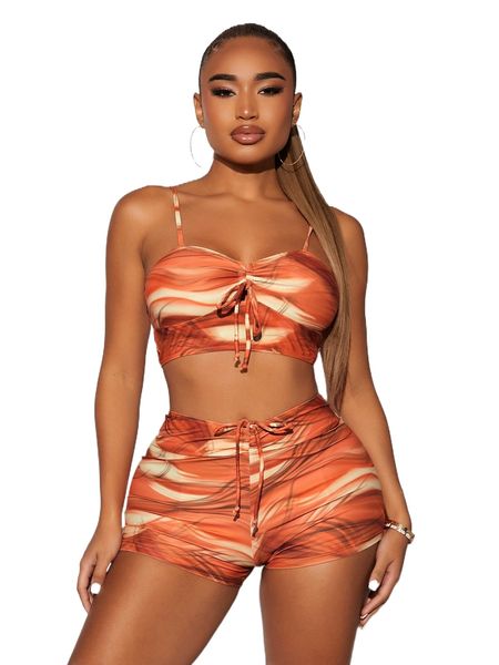 

sxy tie dye drawstring shorts bikini swimsuit v3k3#, White;black