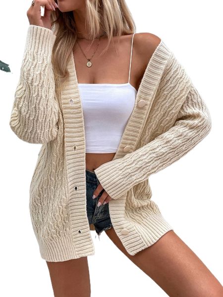 

cable knit drop shoulder cardigan x1vq#, White;black