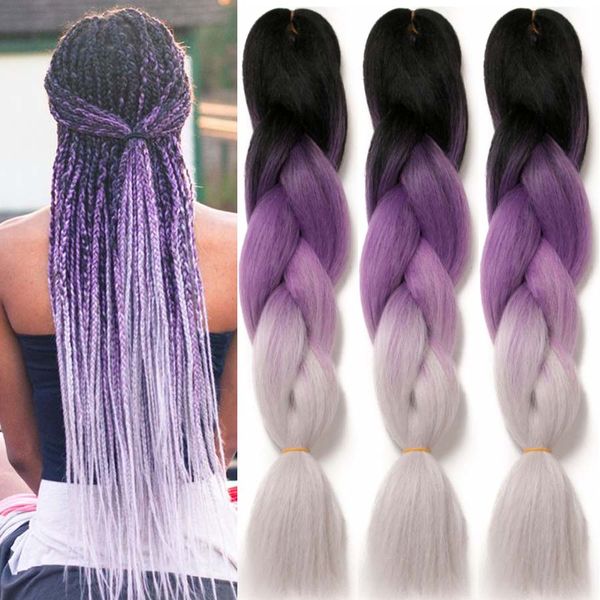 24 pollici Jumbo Braid sintetico Ombre intrecciare i capelli estensione per le donne fai da te rosa viola giallo grigio ultra trecce