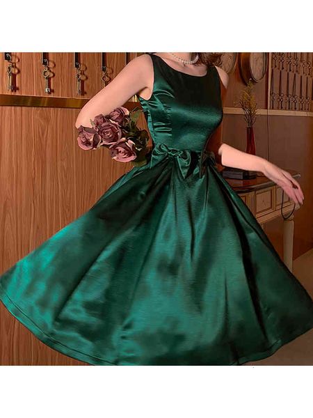 

casual dresses vintage original elegant emerald matte satin waist wrap skirt dress c0cd, Black;gray