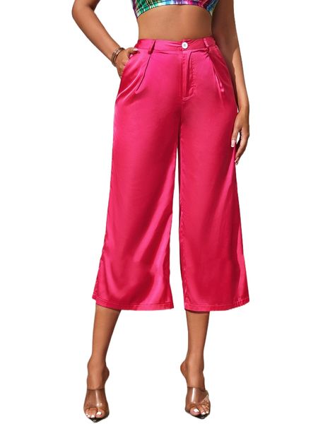 

sxy high waist slant pocket plicated satin pants v4dn#, Black;white