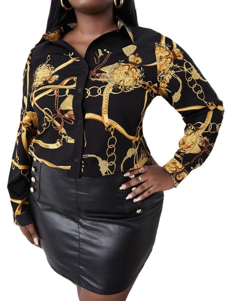 

sxy plus chain print buttoned shirt y6yu#, Black