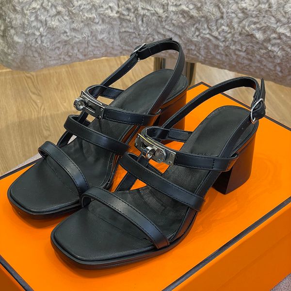 

fashion calfskin sandals genuine leather women slippers summer luxury mid heel slides ladies beach sandal oran slipper home loafers luxury d, Black