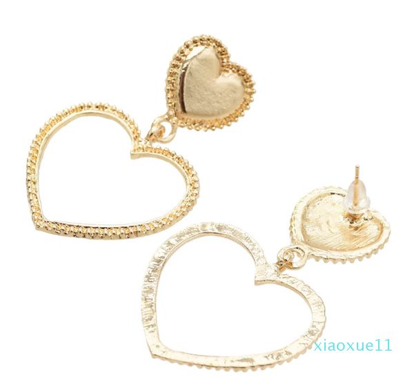 Luxo- Brincos de queda de formato de coração duplo para mulheres Jóias de ouro para festas de casamento dama