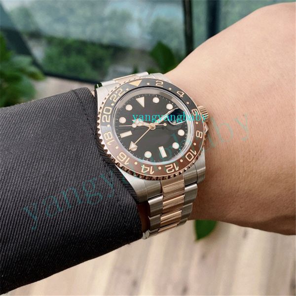 

with box papers watch brown black ceramic bezel gmt bp maker 18k rose gold precision steel 126711 automatic mechanical men's watch, Slivery;brown