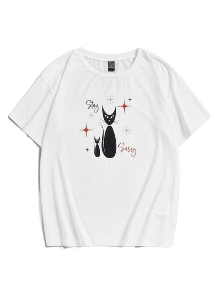 

x gigi thomas designs cartoon & letter graphic tee i15y#, White