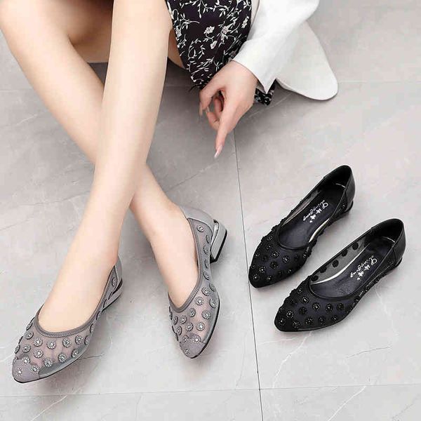 

dress shoes thick heel women's shoes summer large flat hollow out drill single baotou mesh sandals mother's 4z18, Black