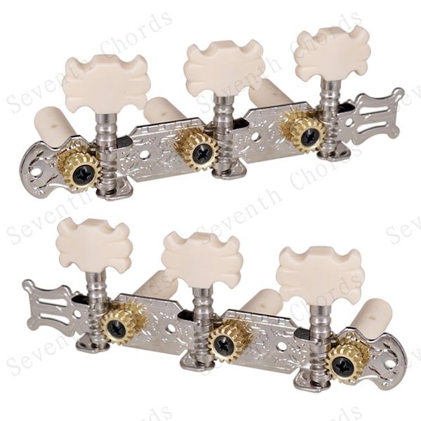 

a set 2 pcs nickel classical guitar tuning pegs keys tuners machine heads with plastic white flower shape button