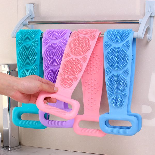

1pc silicone body scrubber shower brush bath exfoliating brush belt back scrub cleaner cleaning strap bathroom accessories