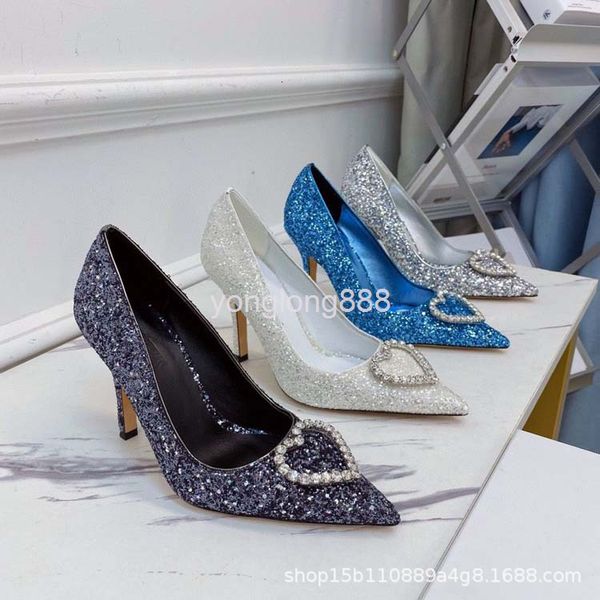 

dress shoes french wedding shoes daily wear bridal design sense pointed thin heel shiny sequin high heels, Black