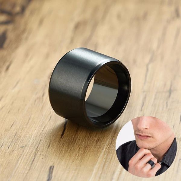 

cluster rings men 15mm extra wide tube ring in black stainless steel chunky band male jewelry mens accessories, Golden;silver