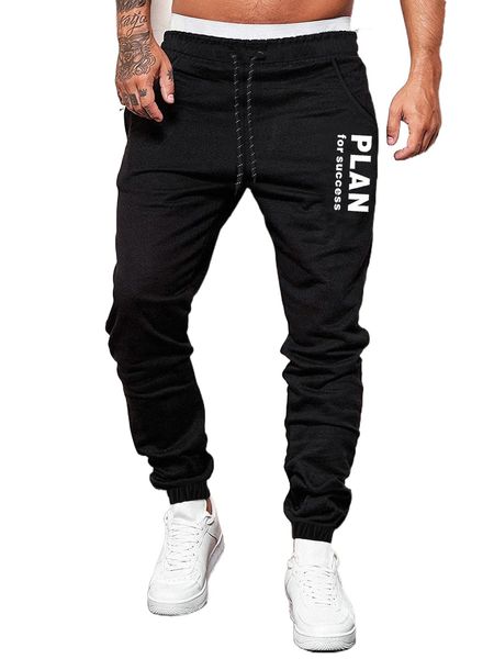 

men letter graphic drawstring waist sweatpants k6ma#, Black