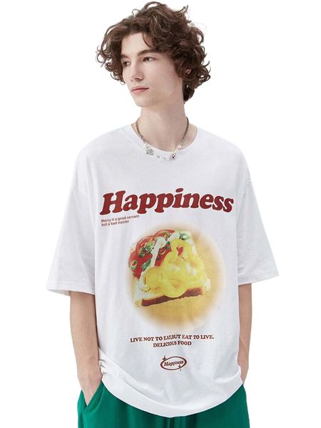 

men slogan & food print drop shoulder tee 35ph#, White;black