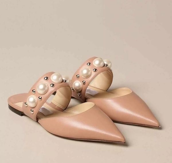 

famous summer basette sandals mules dress shoes black nude leather women slipper pearls & studs strap point-toe elegant beach slides comfort