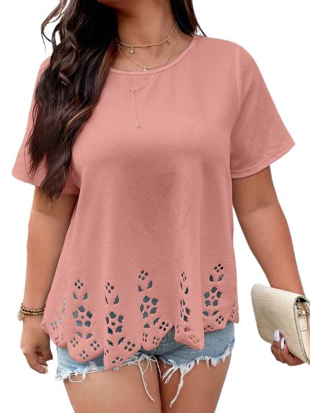 

plus laser cut out blouse 25nf#, Black