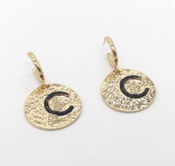 

2022 charm drop earring with black color enamel round shape in 18k gold plated for women engagemet jewelry gift have box stamp ps7912, Golden