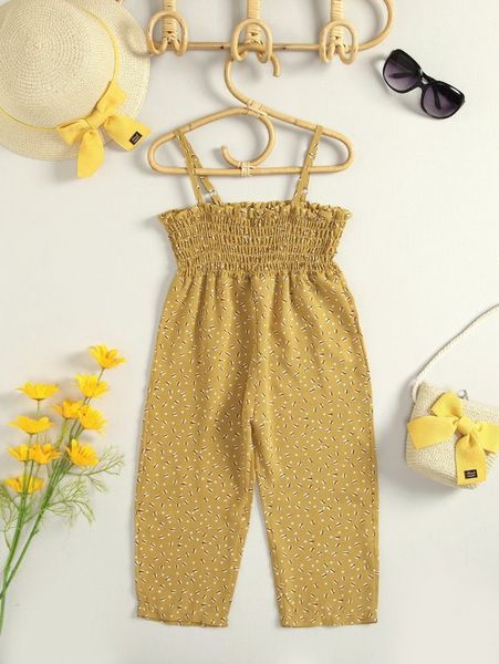 

toddler girls allover print shirred frill trim cami jumpsuit she, Blue