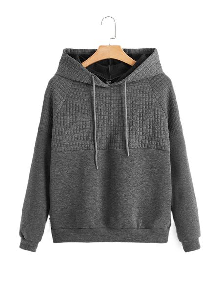 

solid drawstring raglan sleeve hoodie j2yr#, Black