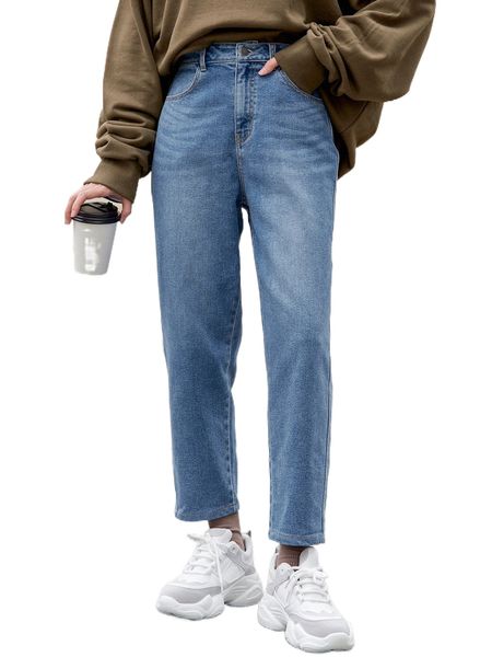 

dazy high waist bleach wash mom jeans i4cp#, Blue