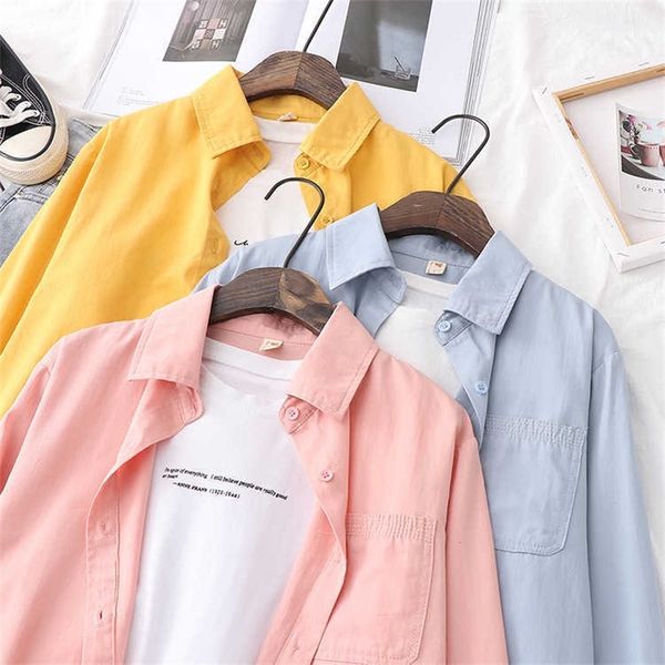 

hsa spring women's blouse solid multi colors lapel single-breasted elegant casual oversize wild pink 210716, White